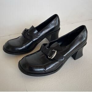 Vtg 90s Y2K Black Chunky Buckle Heeled Shoes US 8 / UNLISTED Kenneth Cole Grunge
